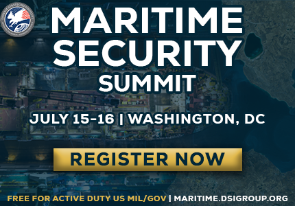 Maritime Security Summit banner: dates July 15–16 in Washington, DC, with a prominent 'Register Now' button.