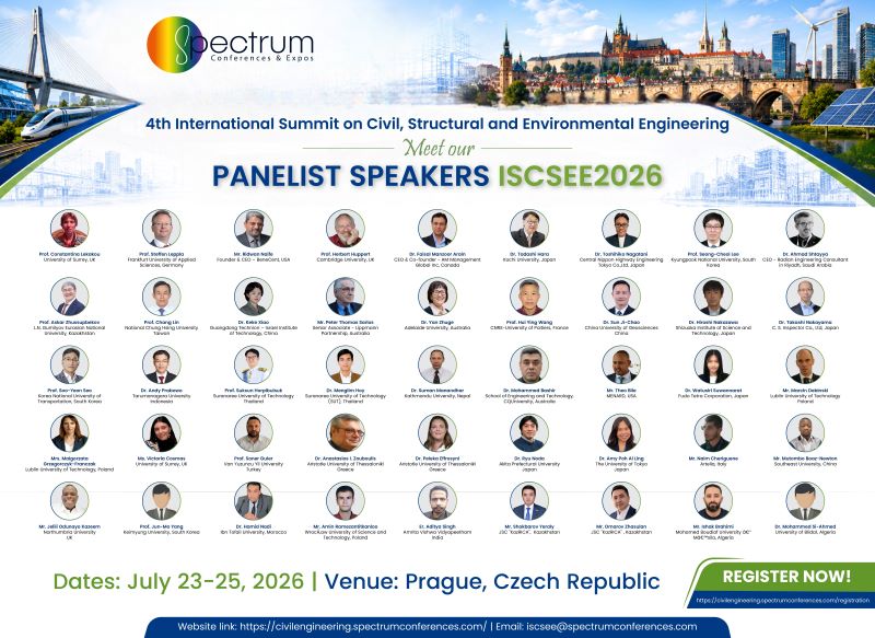 Promotional banner for ISCSEE2026 with panelist headshots and summit details in Prague, July 23–25, 2026.
