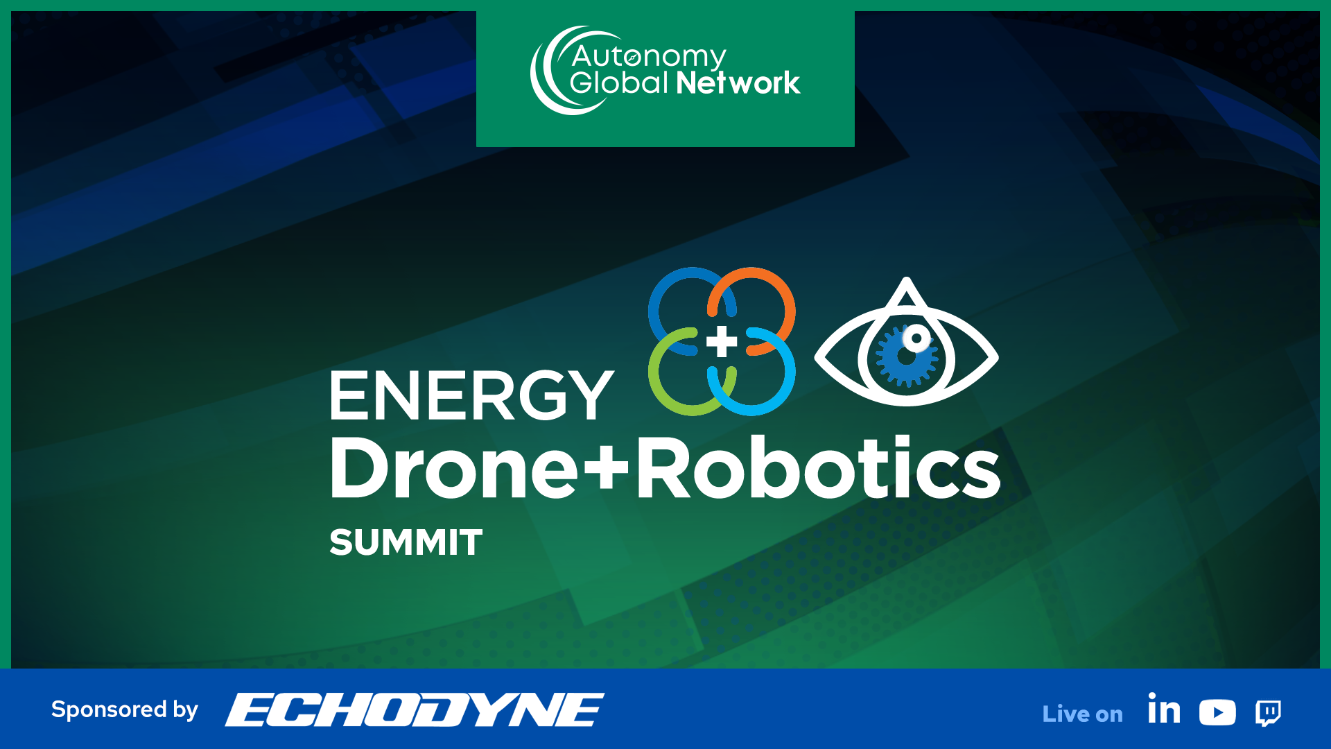 Hero banner for the Energy Drone+Robotics Summit by Autonomy Global Network, with sponsor Echodyne banner at bottom.
