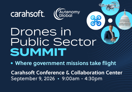 Banner for Drones in Public Sector Summit with logos and event details (Sept 9, 2026, 9:00am–4:30pm).